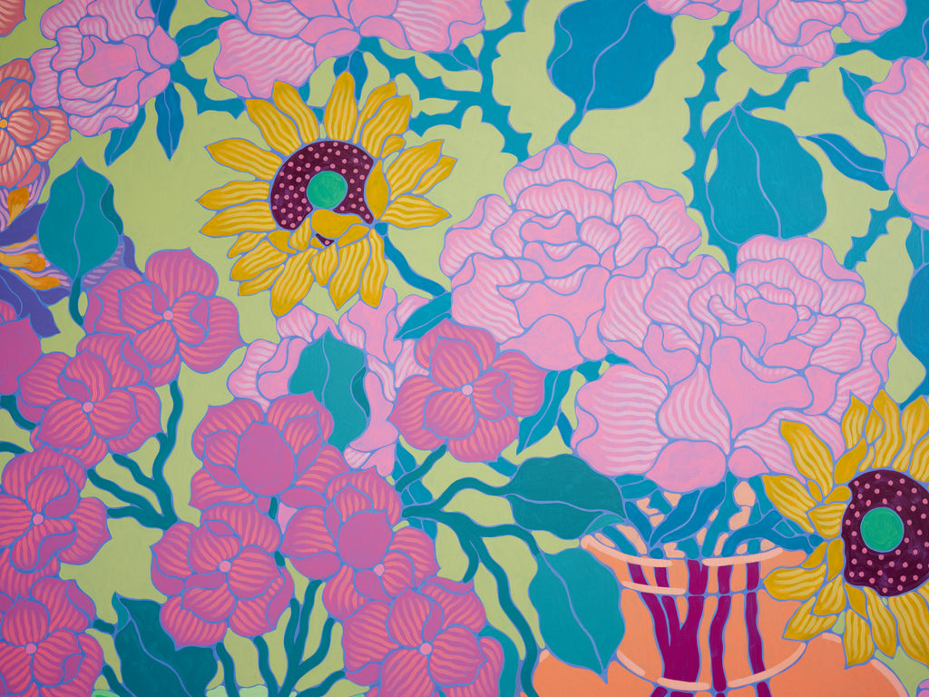 Painting by Sarah Ingraham titled "Orange Vase with Blue Cake and Fruit Platter" - 9.