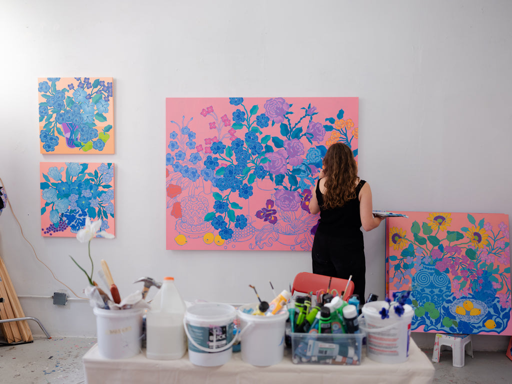 Painting by Sarah Ingraham titled "Big Pink Cake with Garden Bouquets" - 6.