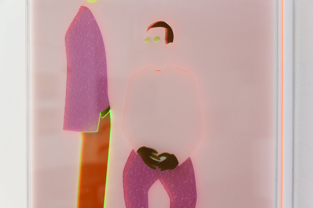 Mixed Media by Dana Bell titled "Two Talk One Stands One Sits (Pink, Orange and Yellow)" - 7.