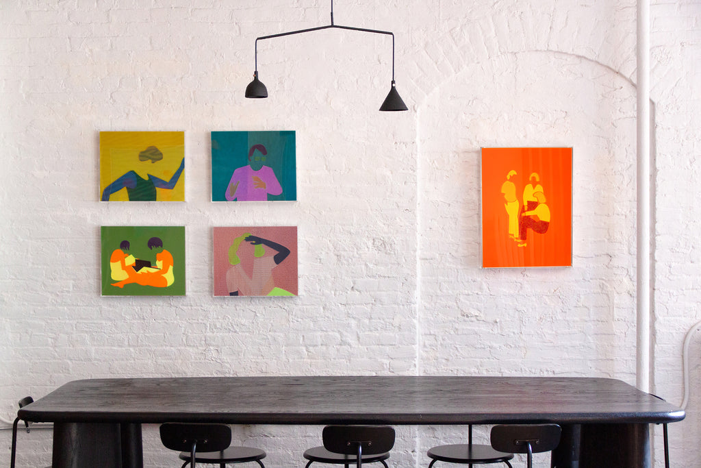 Mixed Media by Dana Bell titled "Two Sit and Read (Green, Blue, Orange and Yellow)" - 5.