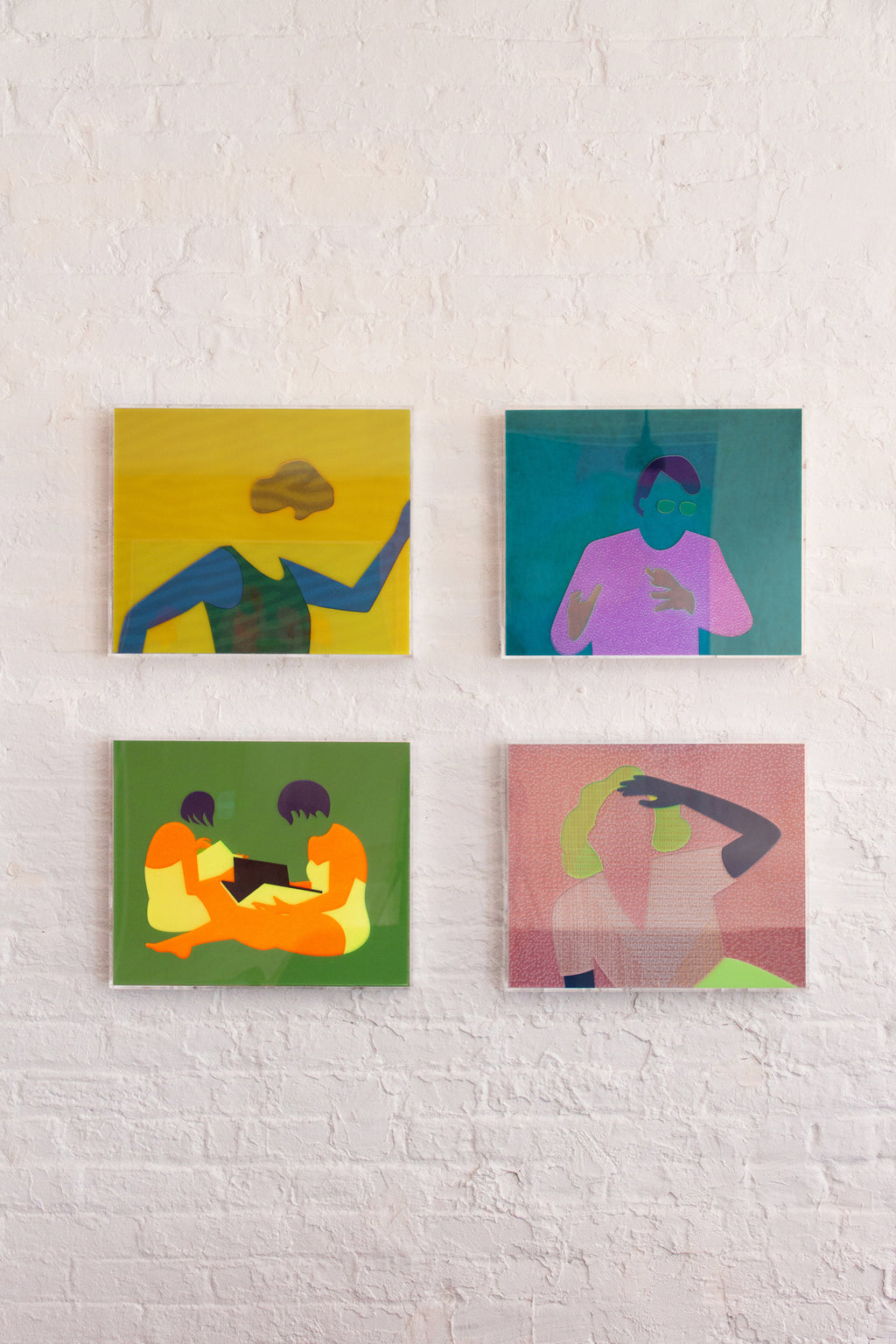 Mixed Media by Dana Bell titled "Two Sit and Read (Green, Blue, Orange and Yellow)" - 6.