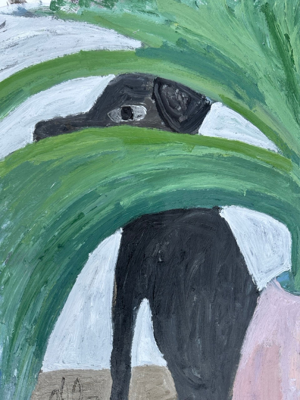 Painting by Andrew Alba titled "Dog Behind Plant" - 3.