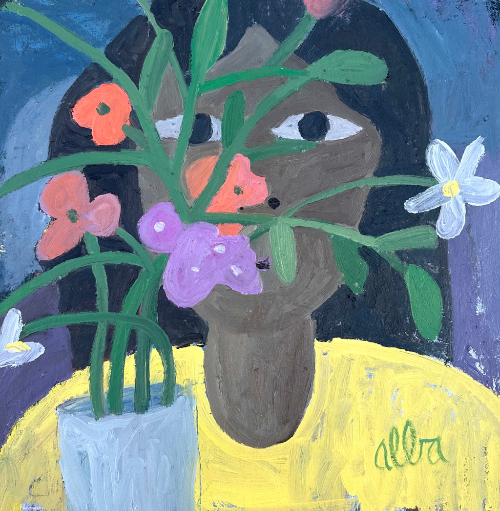 Painting by Andrew Alba titled "Woman And Her Flowers" - 2.