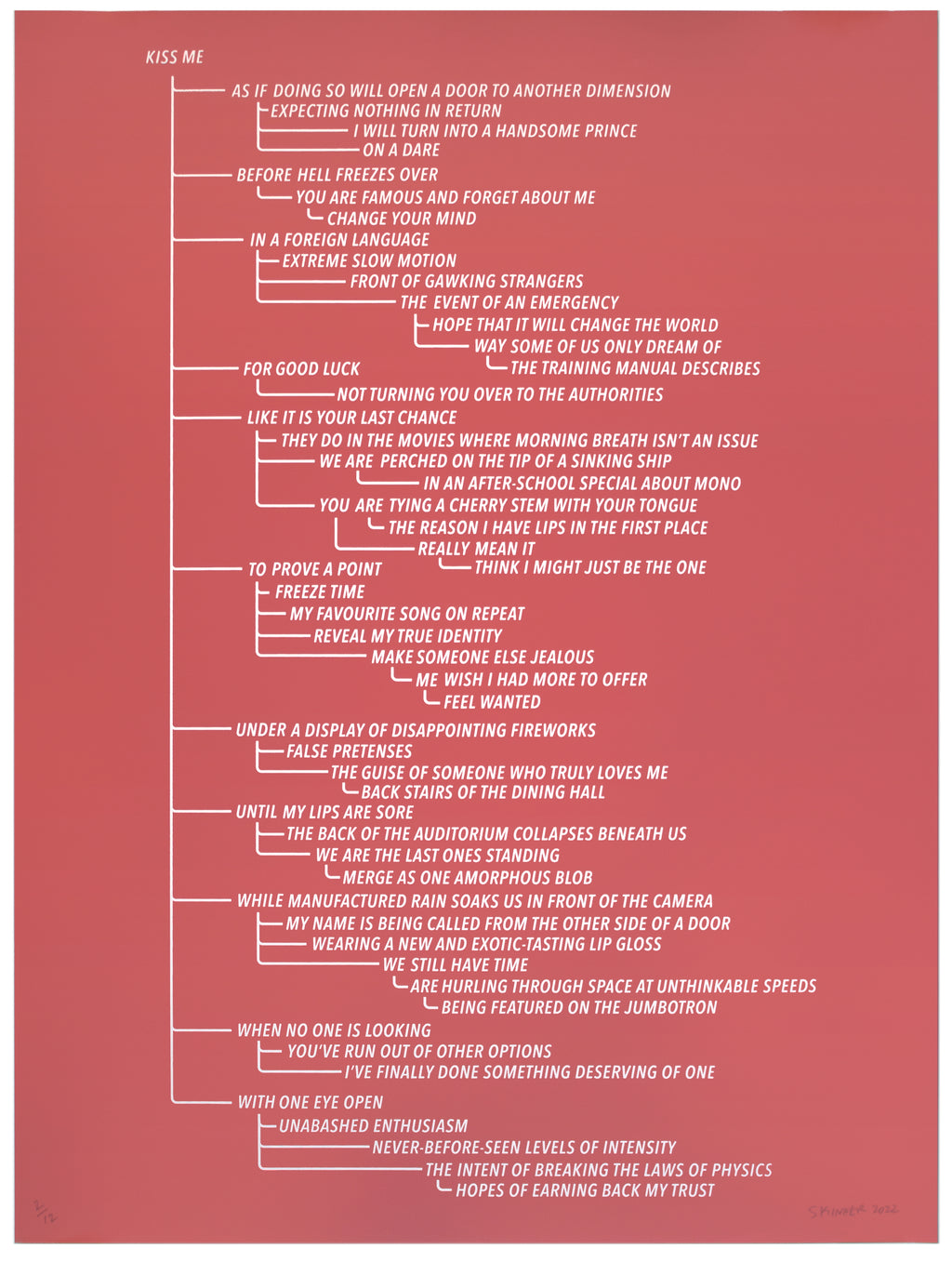 Print by Ben Skinner titled "Kiss Me Flowchart (dark pink)" - 3.