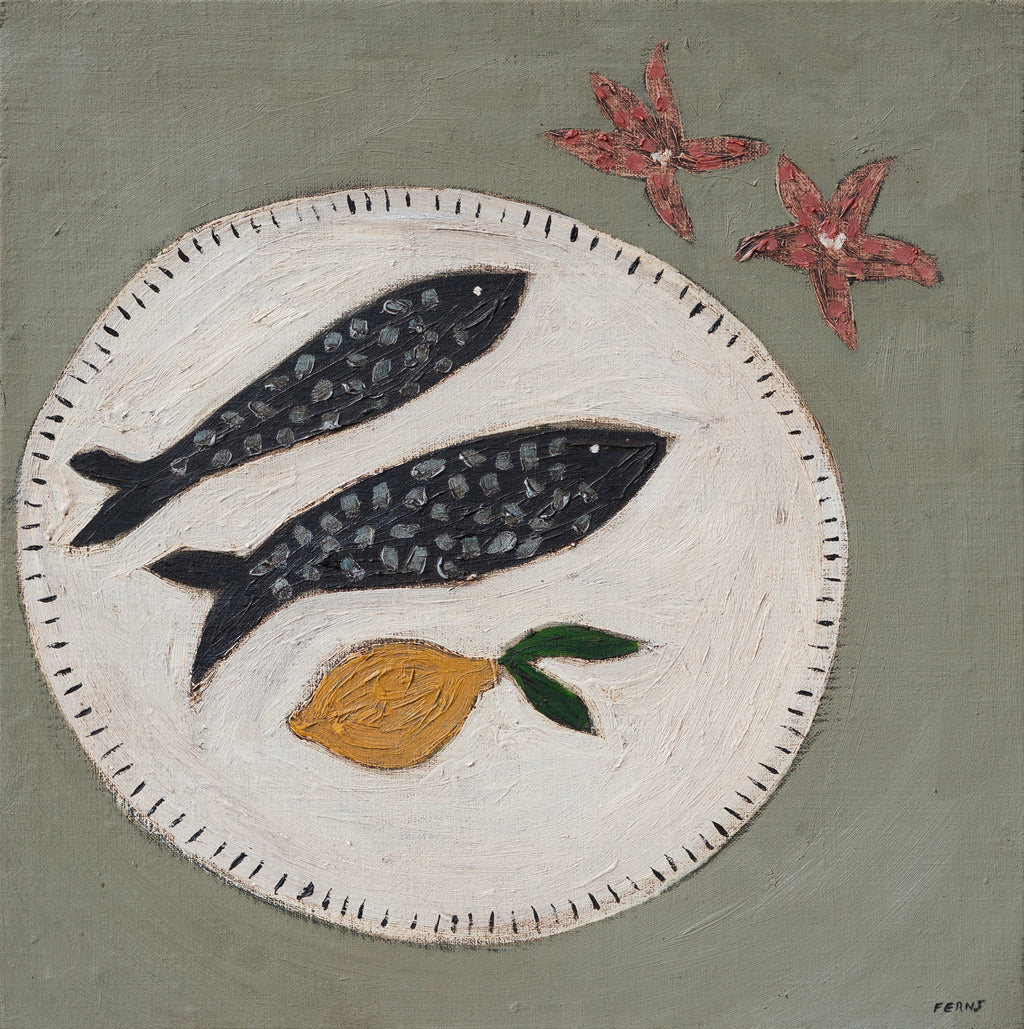 Painting by Brittany Ferns titled "Fish Plate And Flowers" - 2.