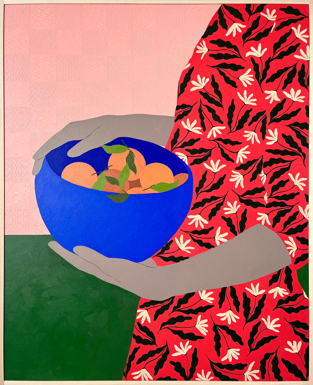Painting by Carmen McNall titled "Blue Bowl with Oranges" - 2.