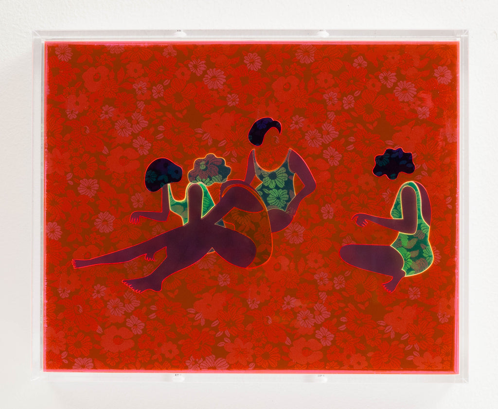 Mixed Media by Dana Bell titled "Four On Beach (Green, Purple and Orange)" - 3.