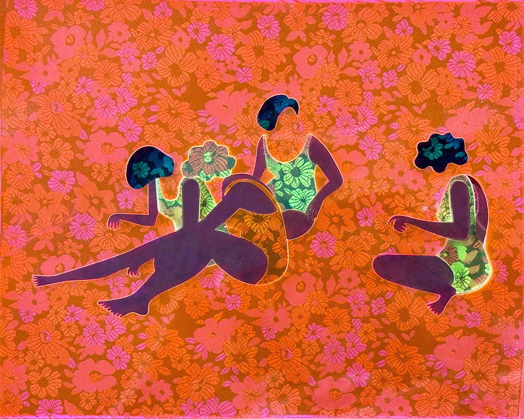 Mixed Media by Dana Bell titled "Four On Beach (Green, Purple and Orange)" - 2.