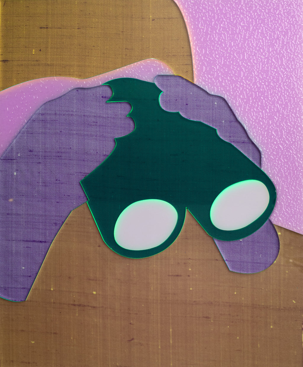 Mixed Media by Dana Bell titled "Looking Down to Right with Binoculars, Closeup (Yellow, Pink, Purple and Green)" - 2.
