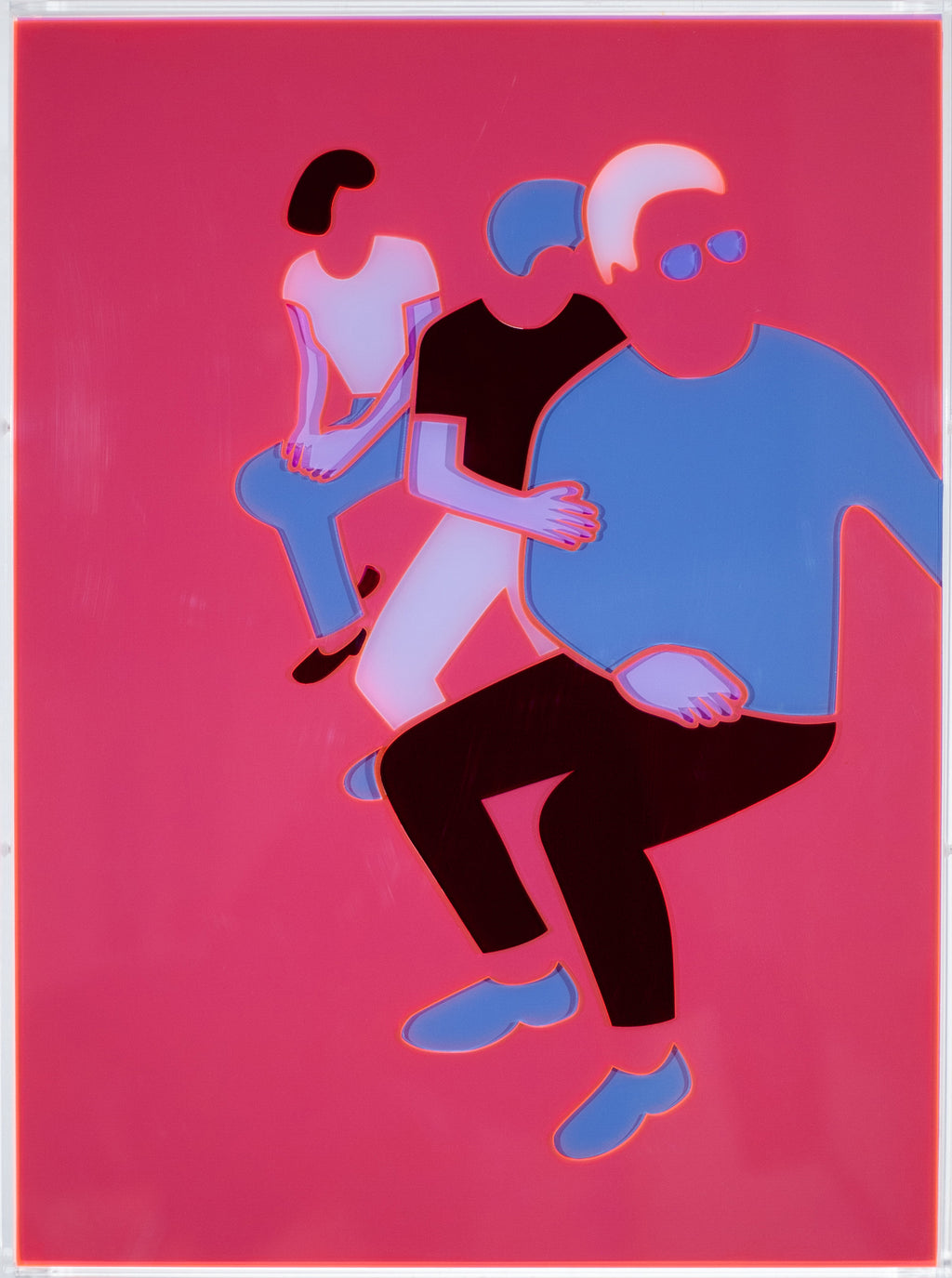 Mixed Media by Dana Bell titled "Three Stacked Look to Right (Pink, Blue, Dark Red and White)" - 2.