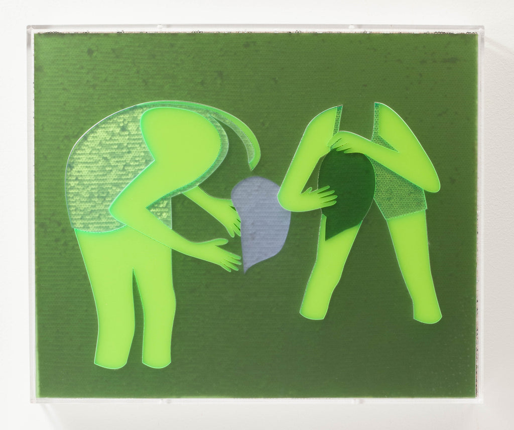 Mixed Media by Dana Bell titled "Two Bend Over, Towards Center (Green and Yellow)" - 3.