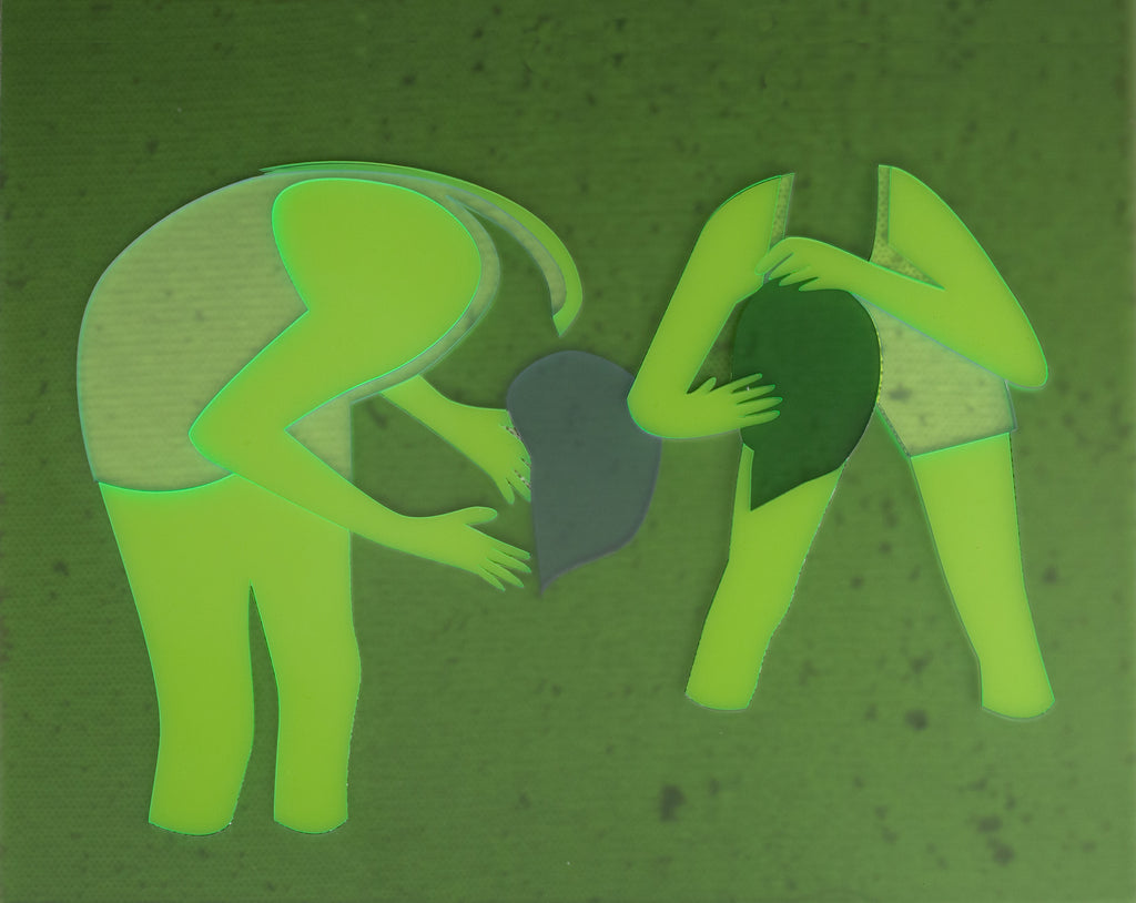 Mixed Media by Dana Bell titled "Two Bend Over, Towards Center (Green and Yellow)" - 2.