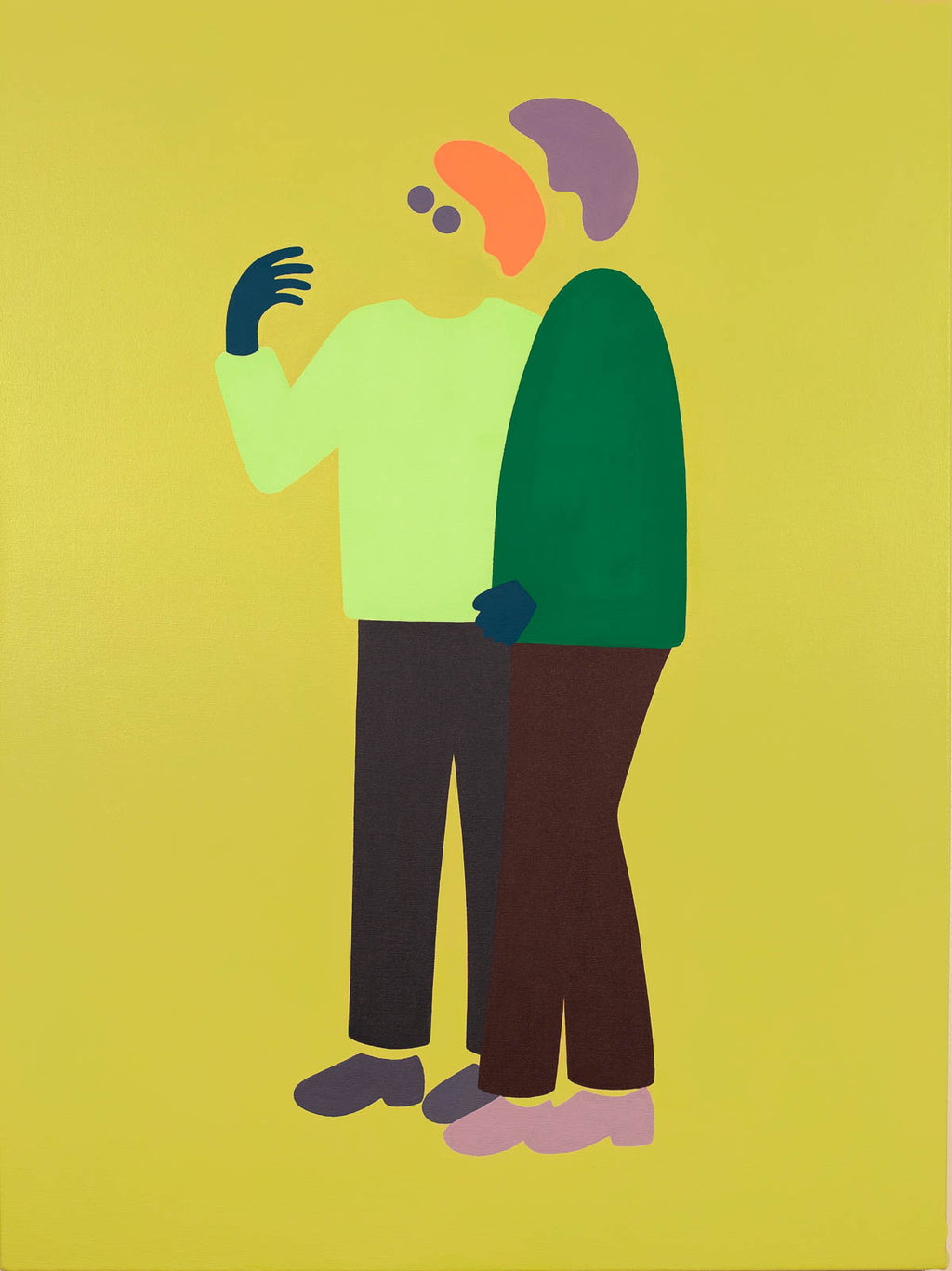 Painting by Dana Bell titled "Two Discuss, One Raised Hand on Left" - 2.