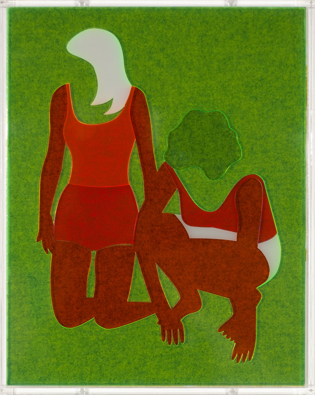 Mixed Media by Dana Bell titled "Two Look Down and to the Left (White, Green, Red and Blue)" - 2.