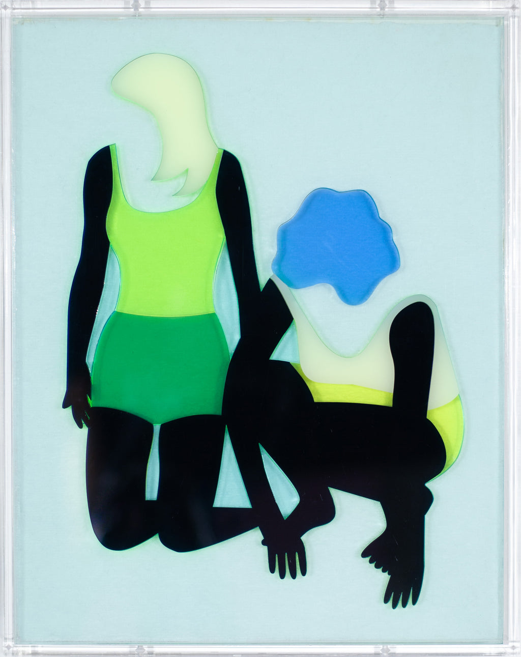 Mixed Media by Dana Bell titled "Two Look Down and to the Left (White, Yellow, Green and Blue)" - 2.