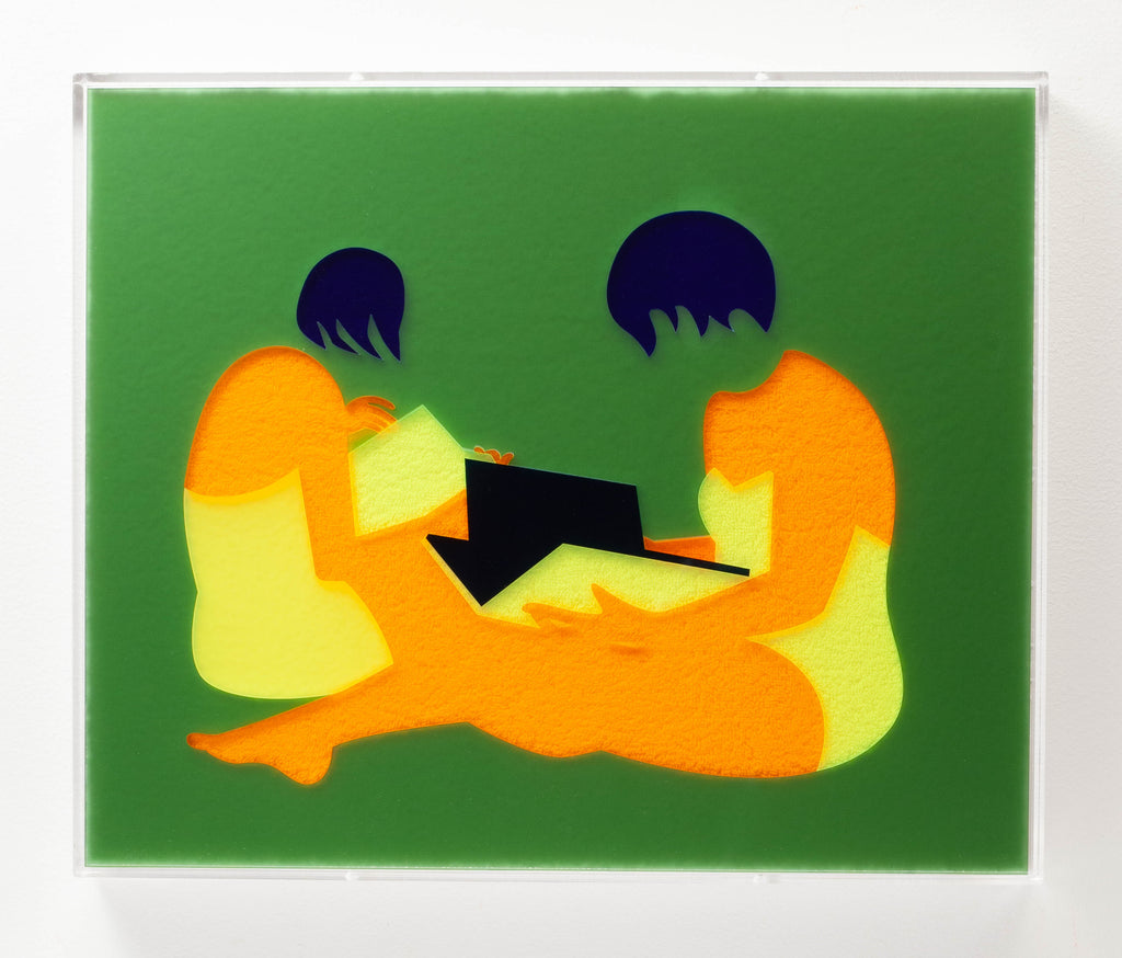 Mixed Media by Dana Bell titled "Two Sit and Read (Green, Blue, Orange and Yellow)" - 3.
