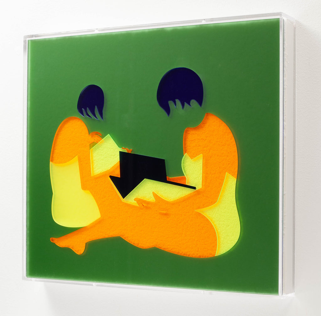Mixed Media by Dana Bell titled "Two Sit and Read (Green, Blue, Orange and Yellow)" - 4.