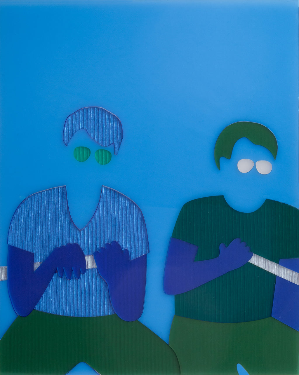 Mixed Media by Dana Bell titled "Two Sit and Row (Blue, Green and White)" - 2.