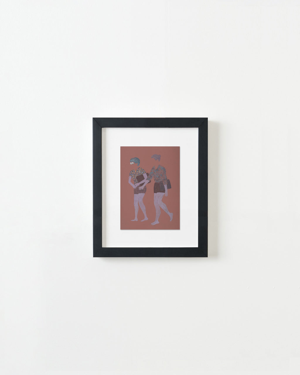 Print by Dana Bell titled "Two Walk Left with Bags" - 3.