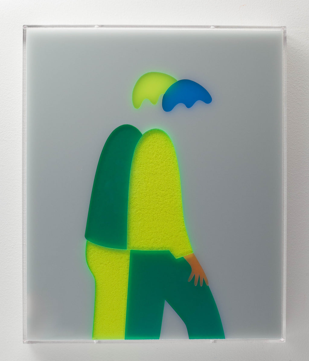 Mixed Media by Dana Bell titled "Two Walk to the Right, Looking Down (Grey, Green and Blue)" - 3.
