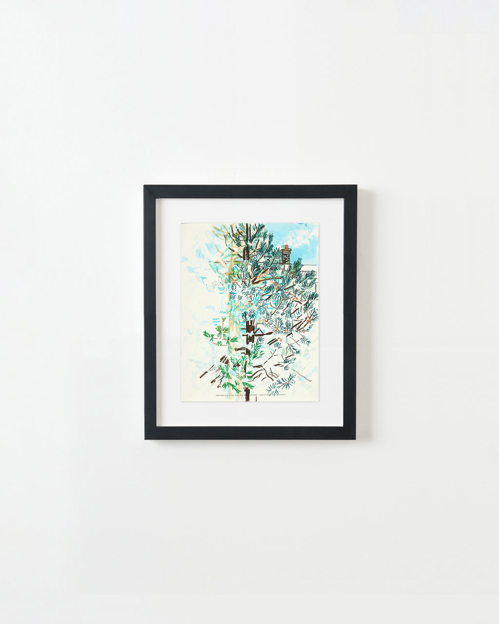 Drawing by David Rhoads titled "Backyard Evergreens" - 4.