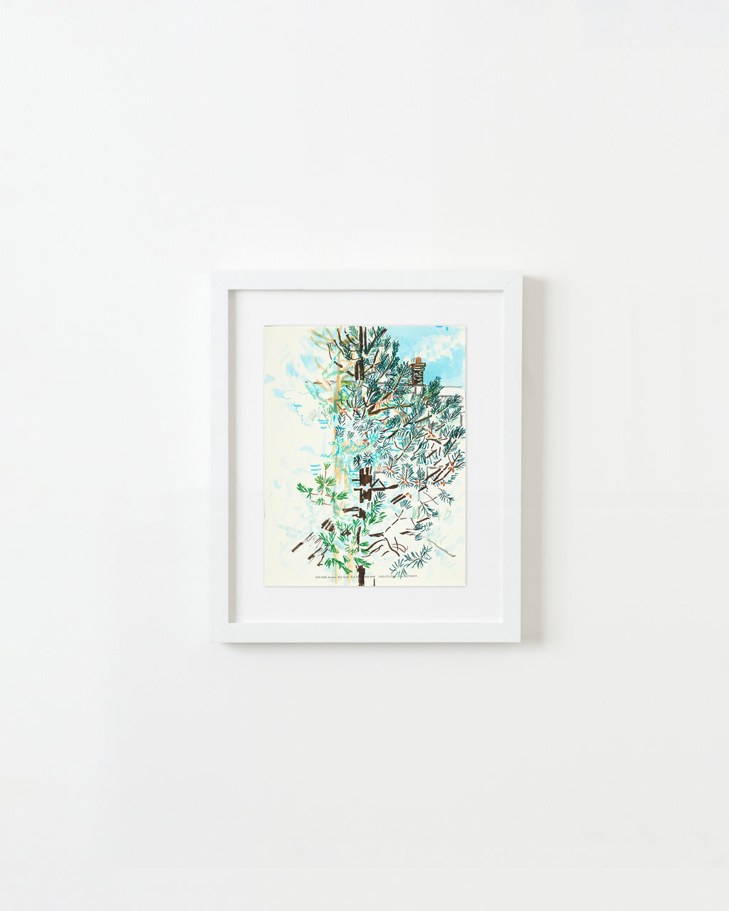 Drawing by David Rhoads titled "Backyard Evergreens" - 3.