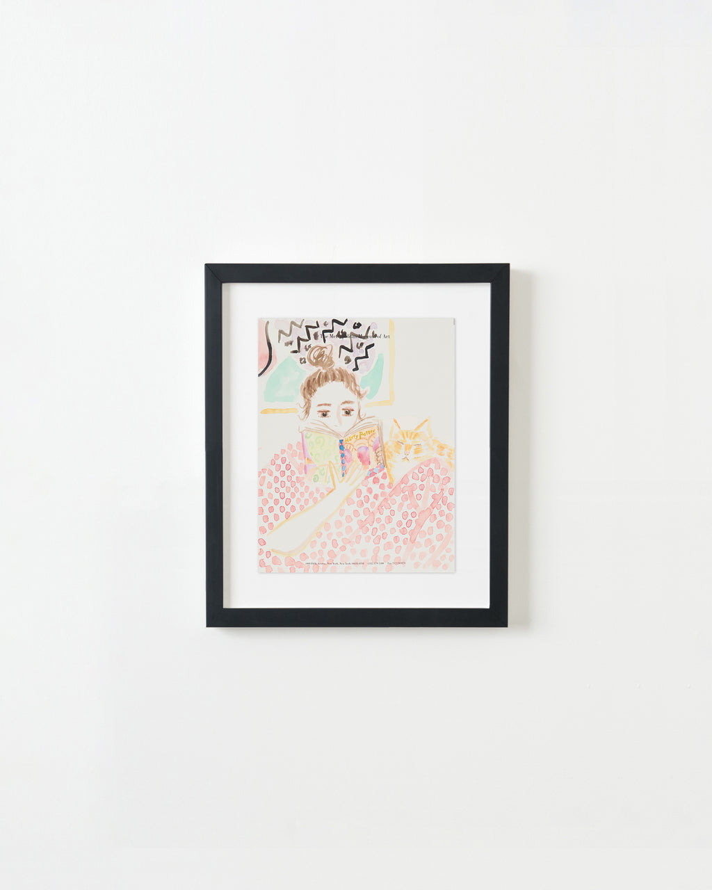Drawing by David Rhoads titled "Girl Reading Harry Potter with Cat" - 4.