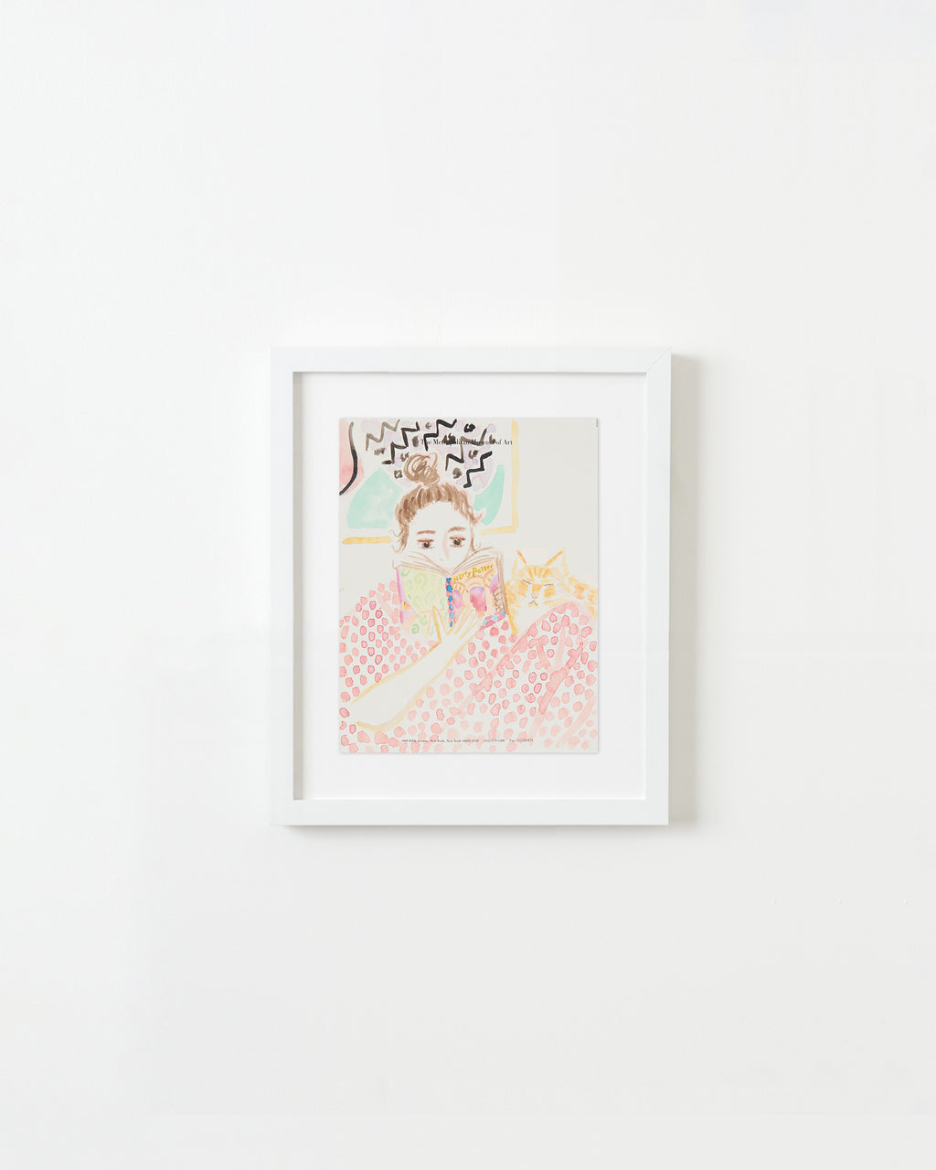 Drawing by David Rhoads titled "Girl Reading Harry Potter with Cat" - 3.