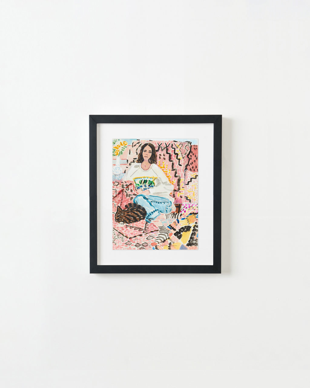 Drawing by David Rhoads titled "Girl and Cat Lounging" - 4.