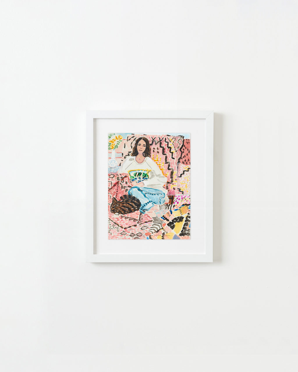 Drawing by David Rhoads titled "Girl and Cat Lounging" - 3.