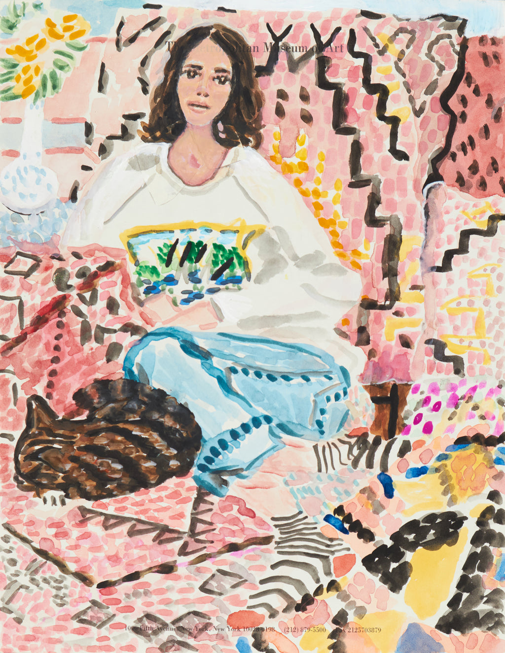 Drawing by David Rhoads titled "Girl and Cat Lounging" - 2.