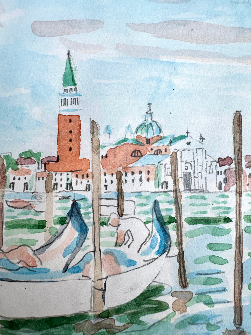 Painting by David Rhoads titled "Venice Lamppost with View of the Lagoon" - 5.