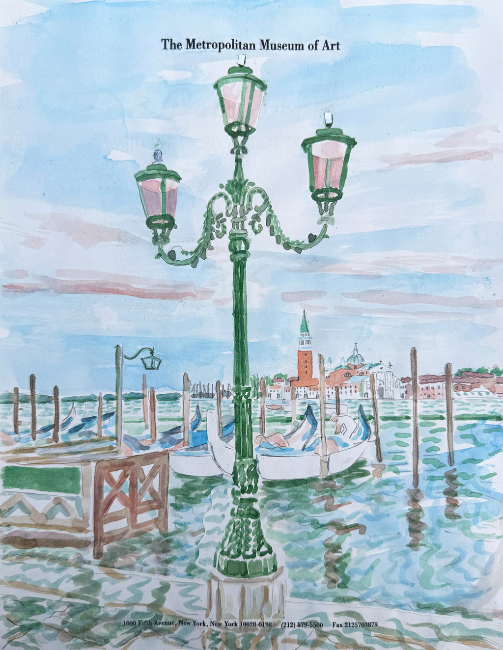 Painting by David Rhoads titled "Venice Lamppost with View of the Lagoon" - 2.