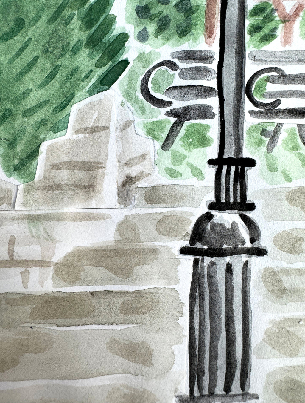 Painting by David Rhoads titled "Prospect Park Lamppost" - 6.