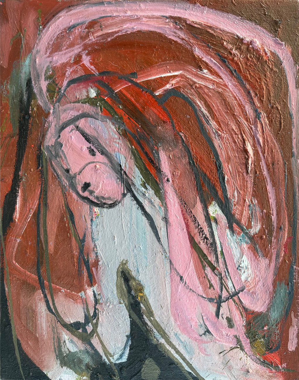 Painting by Diana Delgado titled "Overlapping Rabbit (red)" - 2.