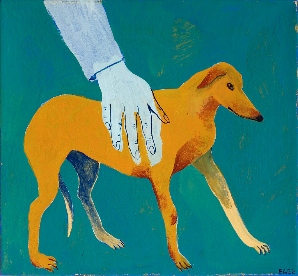 Painting by Emma Gerig titled "Dog in Hand" - 2.