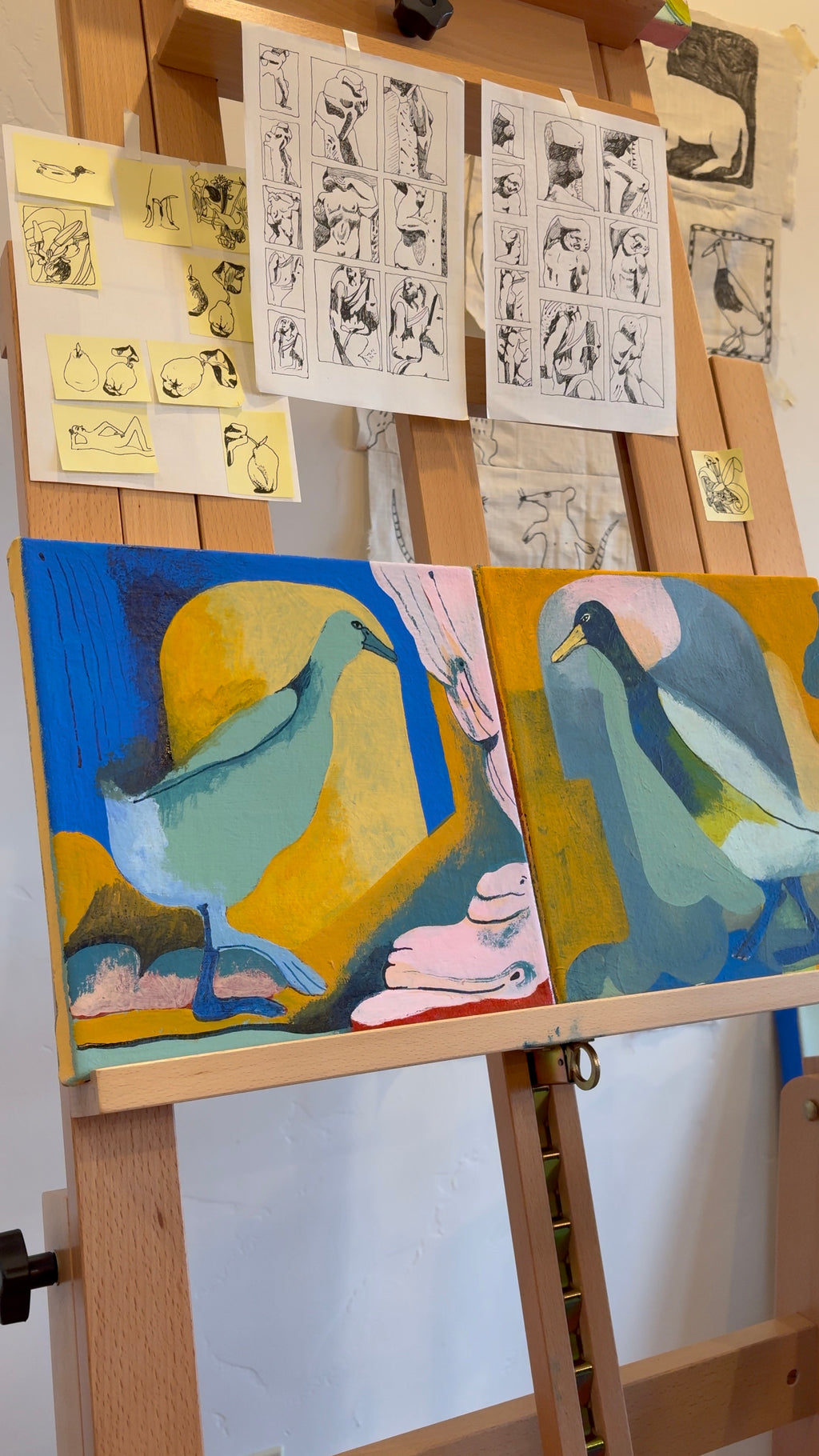 Painting by Emma Gerig titled "Back2Back Beak2Beak No.2" - 4.