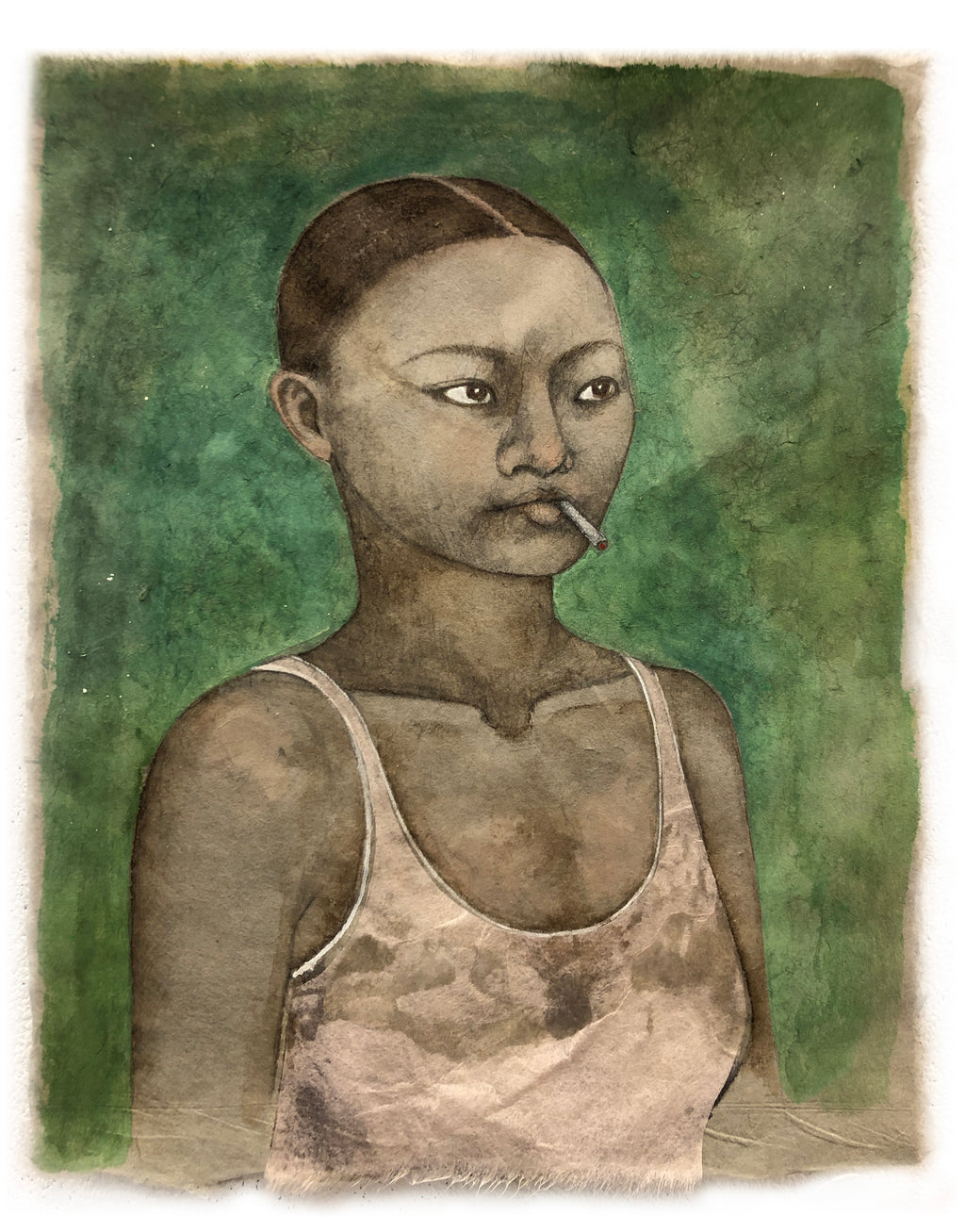 Drawing by Fay Ku titled "Cigarette-Smoking Woman" - 2.