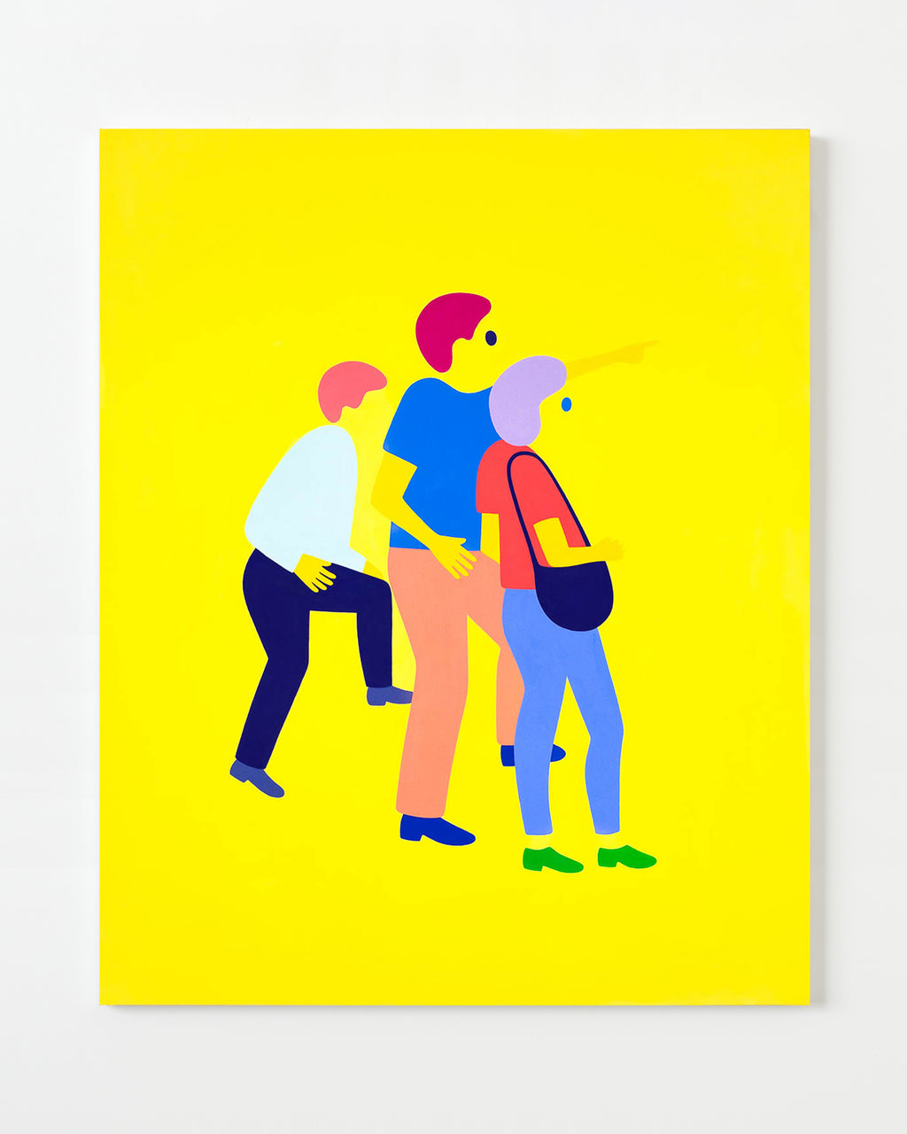Painting by Dana Bell titled "Three Tourists Point to the Right" - 1.