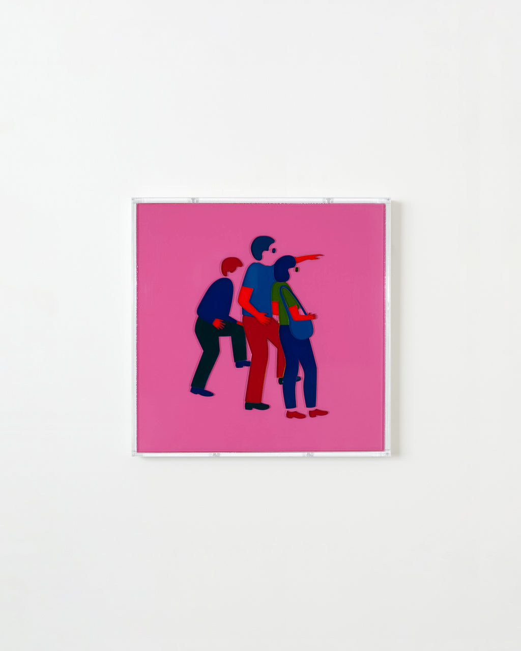Mixed Media by Dana Bell titled "Three Tourists Point to the Right (Pink, Red, Green and Blue)" - 1.