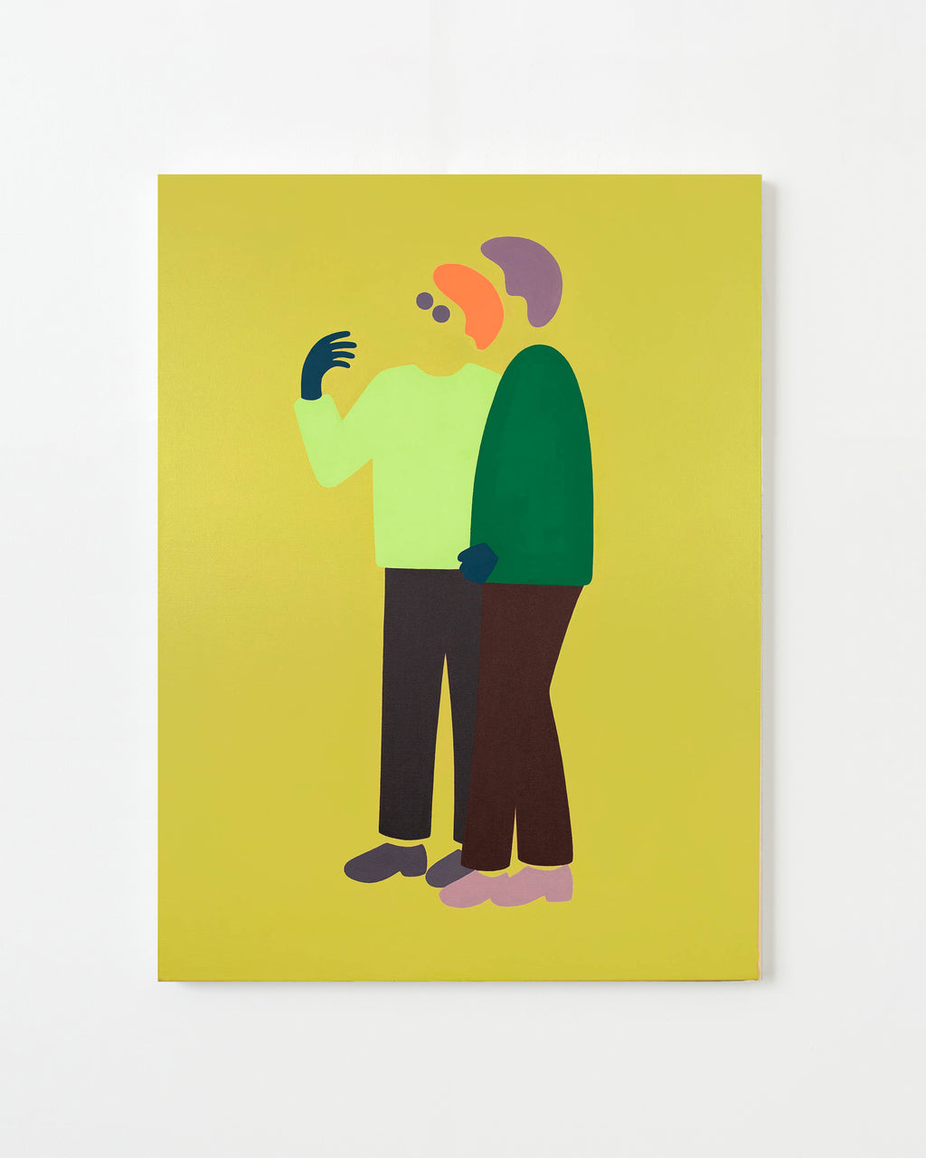 Painting by Dana Bell titled "Two Discuss, One Raised Hand on Left" - 1.