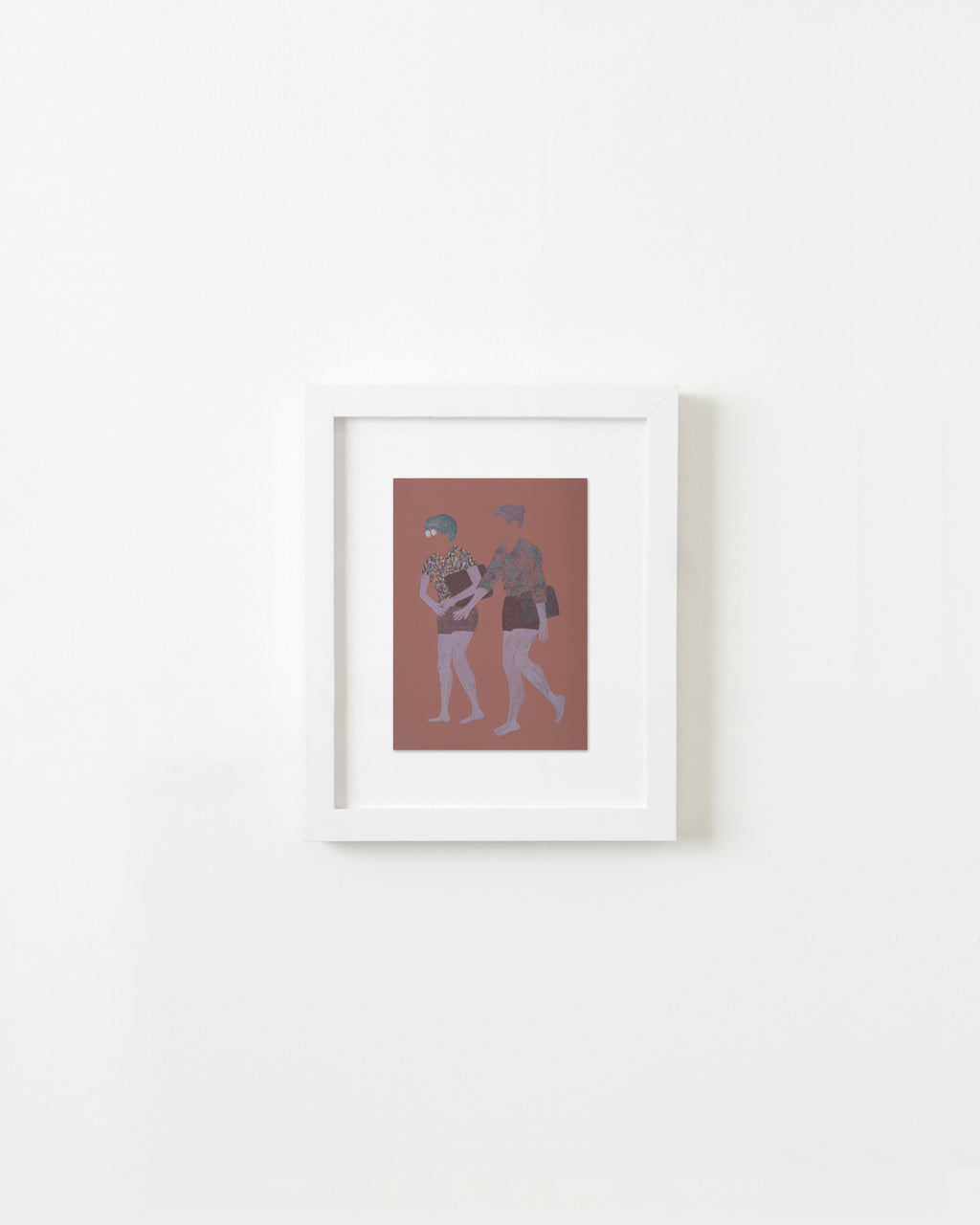 Print by Dana Bell titled "Two Walk Left with Bags" - 1.