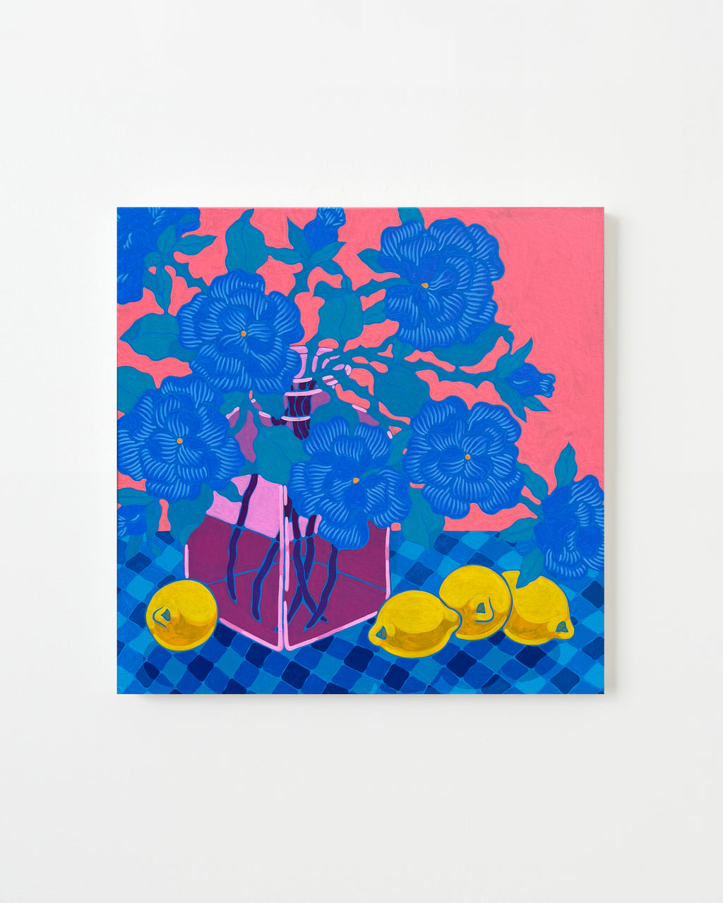 Painting by Sarah Ingraham titled "Blue Bouquet with Four Lemons" - 1.