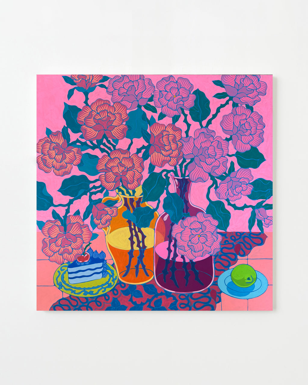 Glass Vases with Cake on Hot Pink - Sarah Ingraham