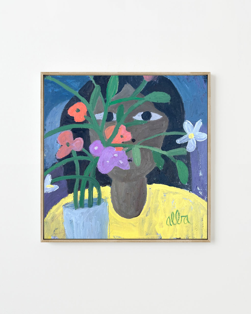 Painting by Andrew Alba titled "Woman And Her Flowers" - 1.