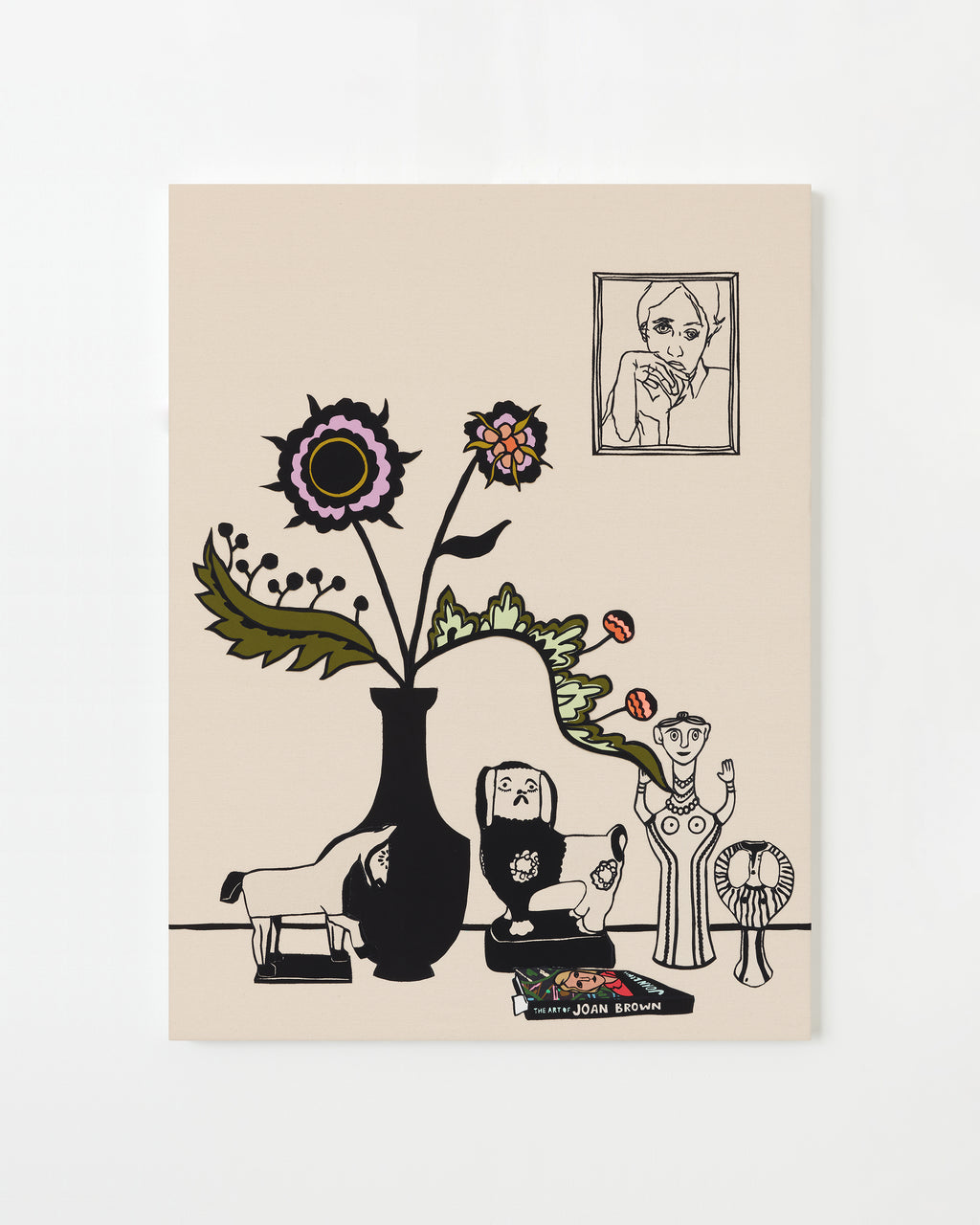 Mixed Media by Stacey Beach titled "Still Life with Horse, Chalkware Dog, and Joan Self Portrait" - 1.