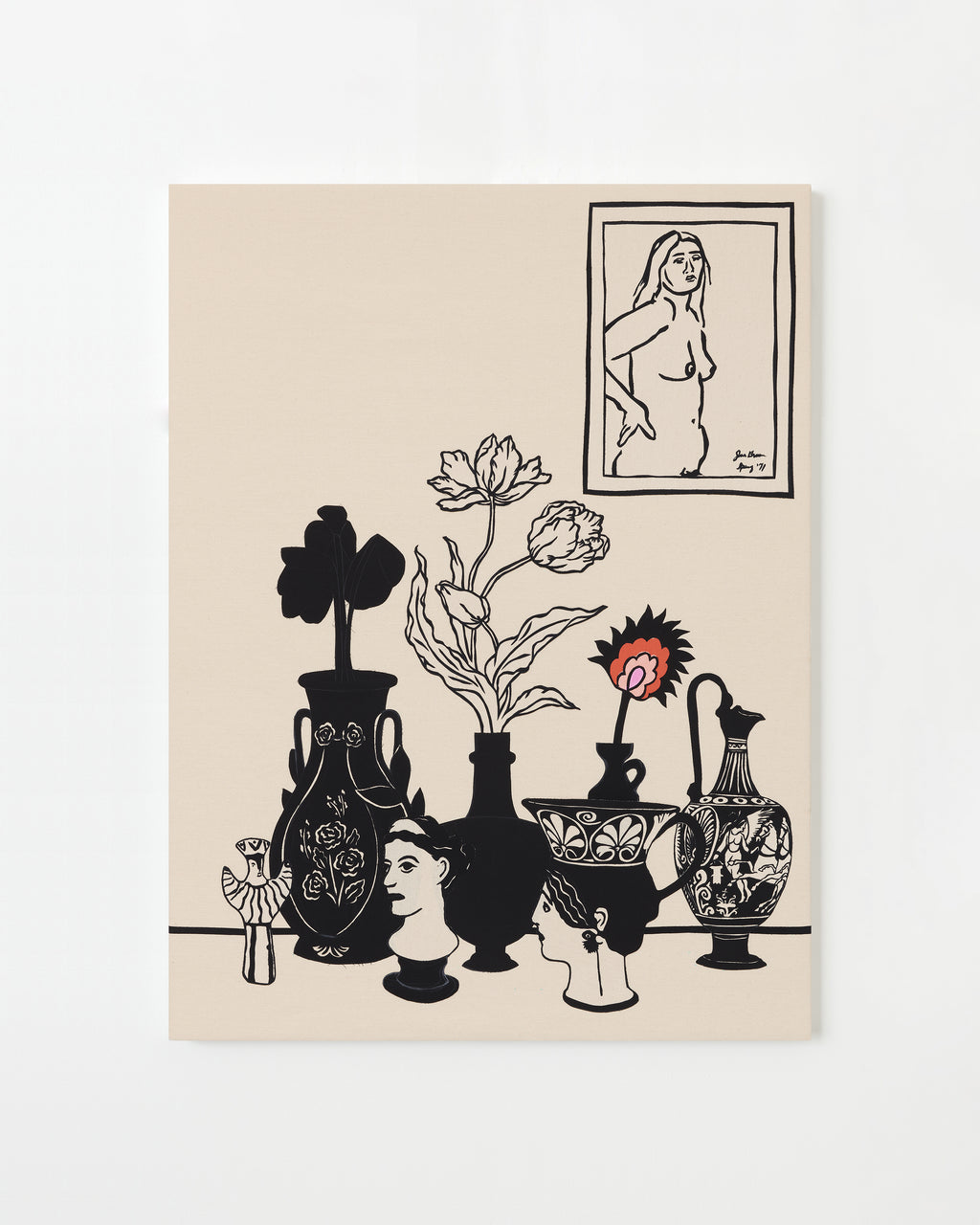 Mixed Media by Stacey Beach titled "Still Life with Kantharos and Joan Brown Nude" - 1.
