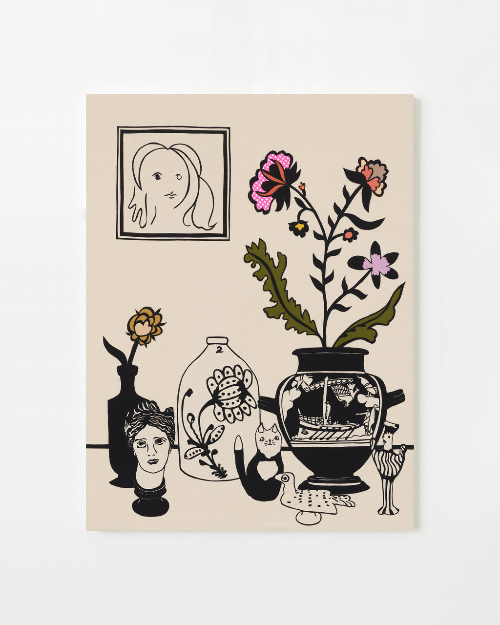 Mixed Media by Stacey Beach titled "Still Life with Stoneware Jug, Odysseus & Sirens Stamnos & Laura Owens Portrait" - 1.
