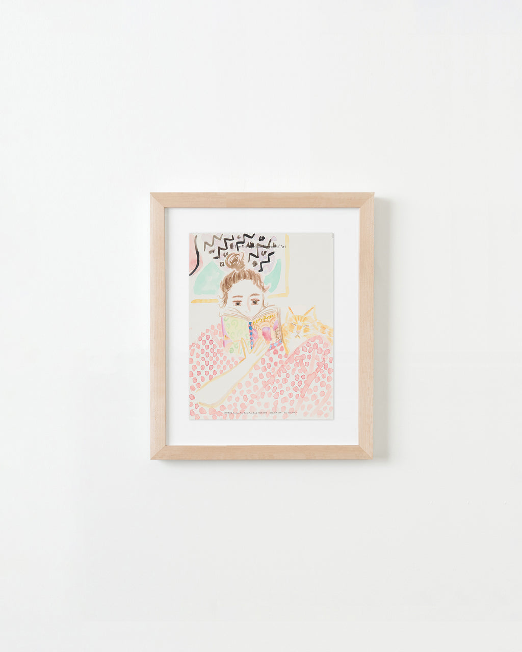 Drawing by David Rhoads titled "Girl Reading Harry Potter with Cat" - 1.