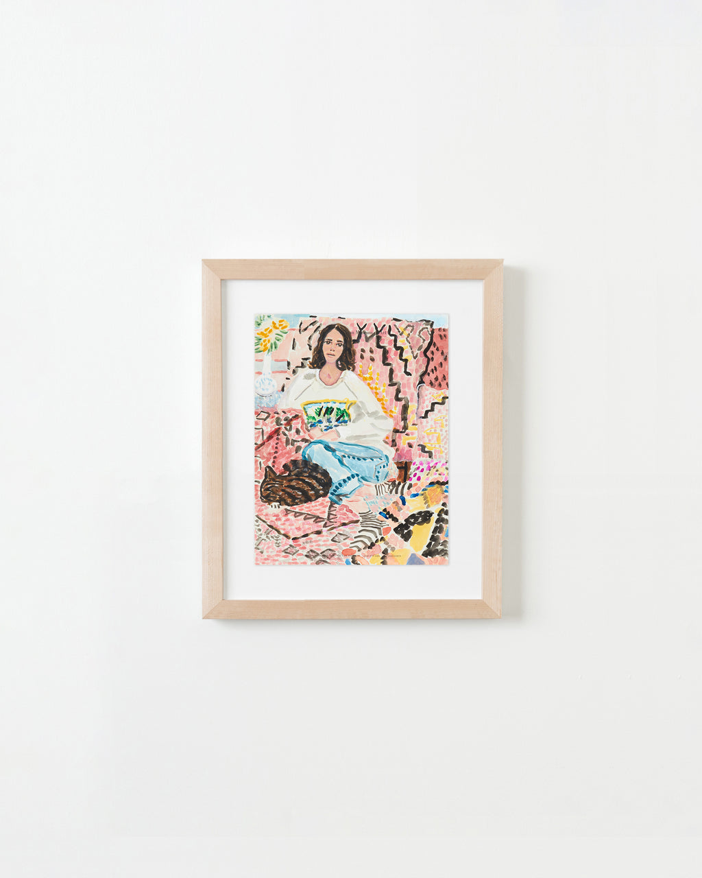 Drawing by David Rhoads titled "Girl and Cat Lounging" - 1.